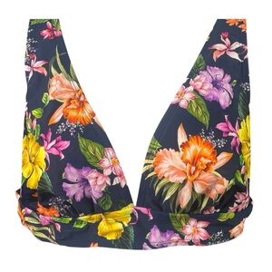Kona Sol Bikini Top L (12-14) Navy Floral Triangle Swim Top NWT